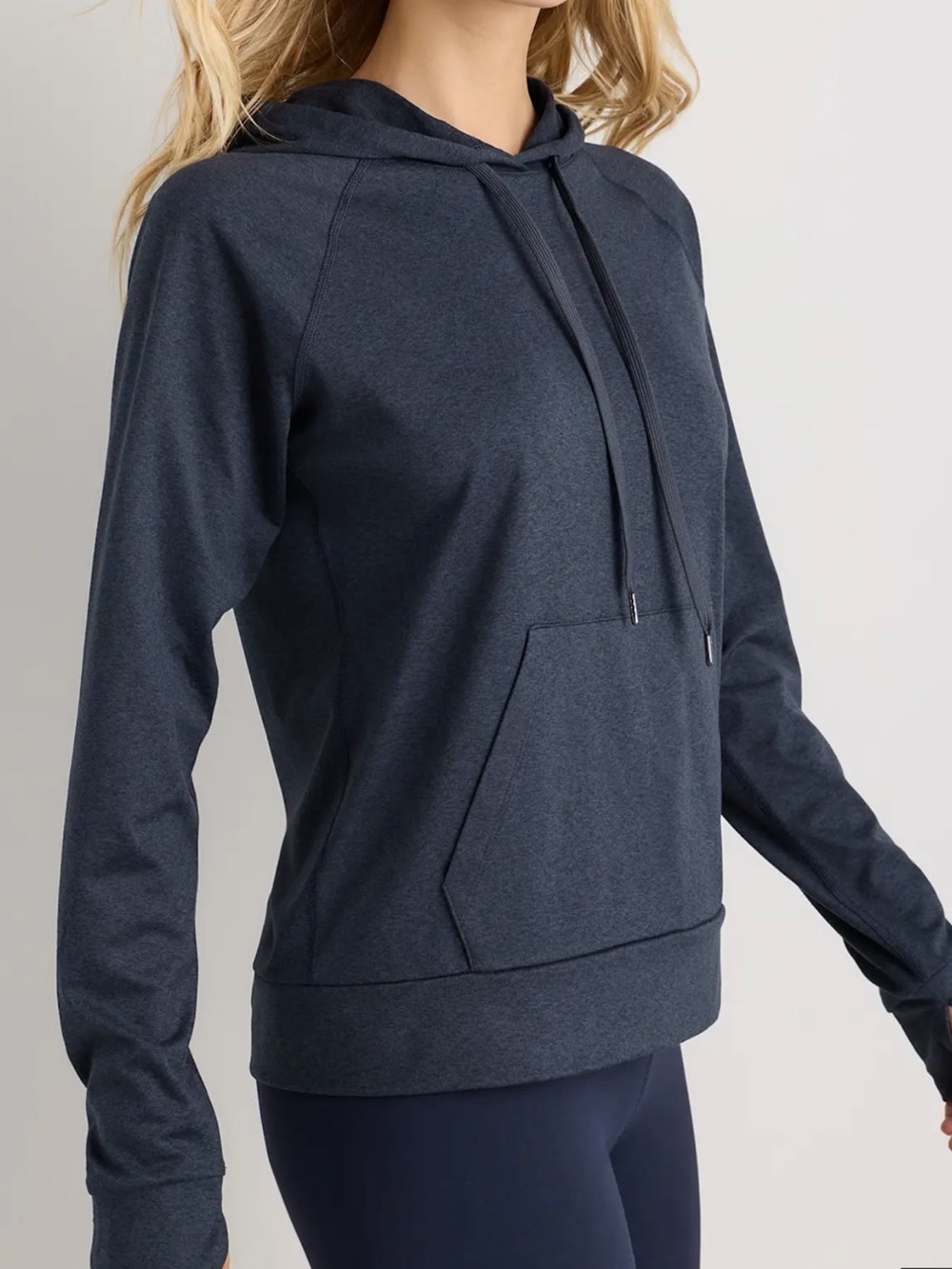 Quince Navy Flowknit pullover Hooded Sweatshirt